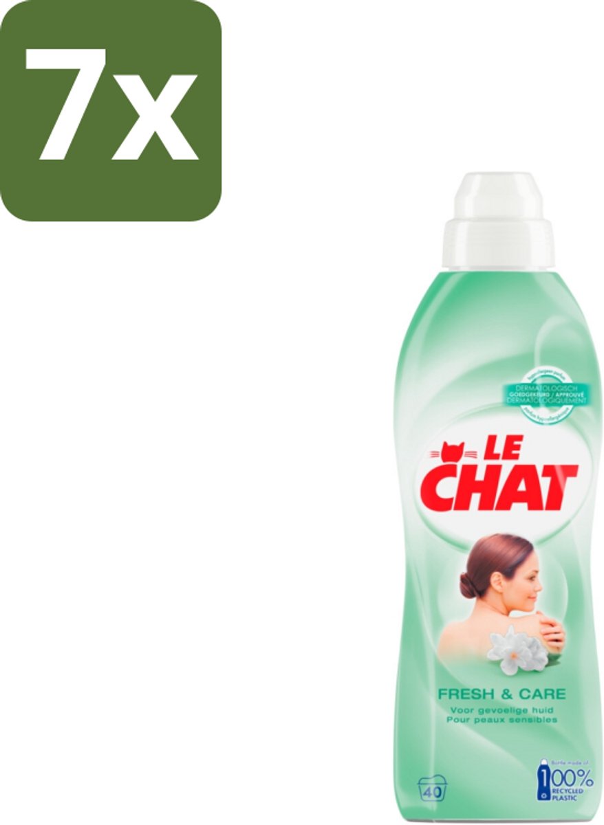 7 x Le Chat Wasverzachter Fresh & Care 40 Wasbeurten 880 ml - Wasverzachter - Hypoallergeen - Huidvriendelijk - Gevoelige Huid - Babykleding