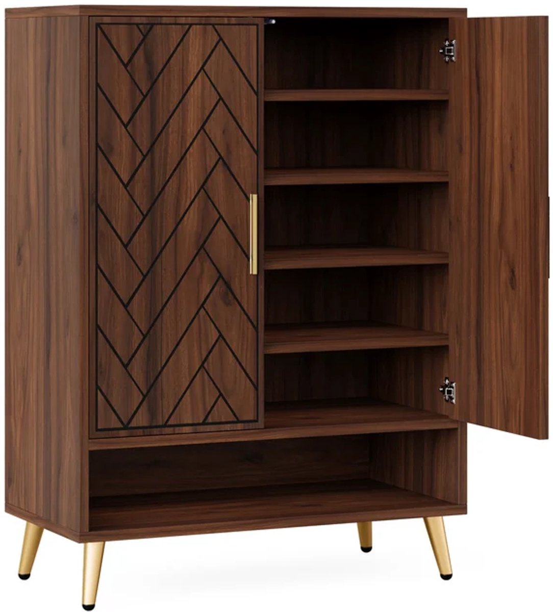 DMG Supply Schoenenkast - 6 Lagen - Verstelbare Planken - 75 x 35 x 110 cm - Bruin/Goud - MDF