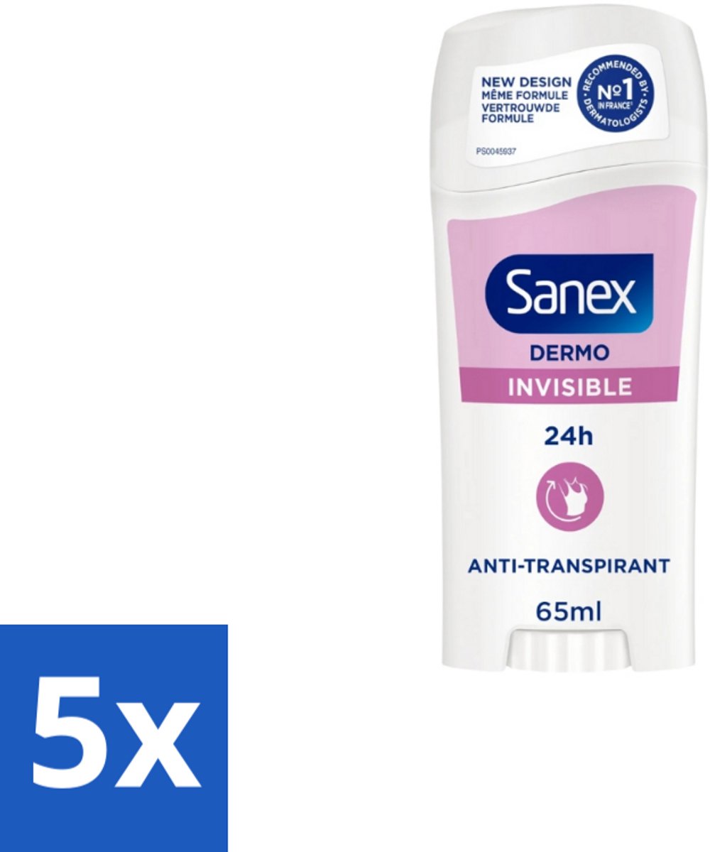 Sanex – Deodorant Stick – Dermo Invisible – 65 ml - Bulkverpakking - 5 stuks