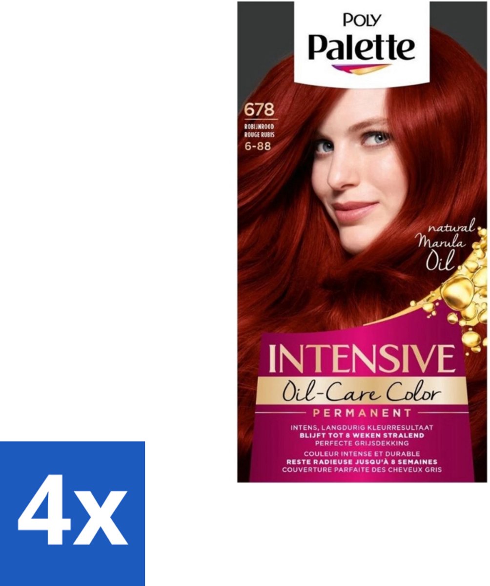4 x Poly Palette – Haarverf – 678 Robijnrood / 6-88 – 115 ml - Robijnrood - Intens Rood - Langdurige Kleur - Grijsdekking - Haarverzorging