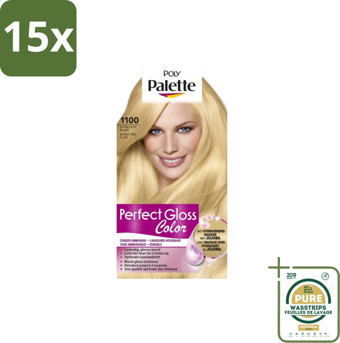 15 x Poly Palette – Haarverf – 1100 Extra Licht Blond – 115 ml - Grootverpakking - Semi-permanente Haarkleuring - Glanskleur - Haarkleur - Haarkleuring Zonder Ammoniak - Jojoba Masker