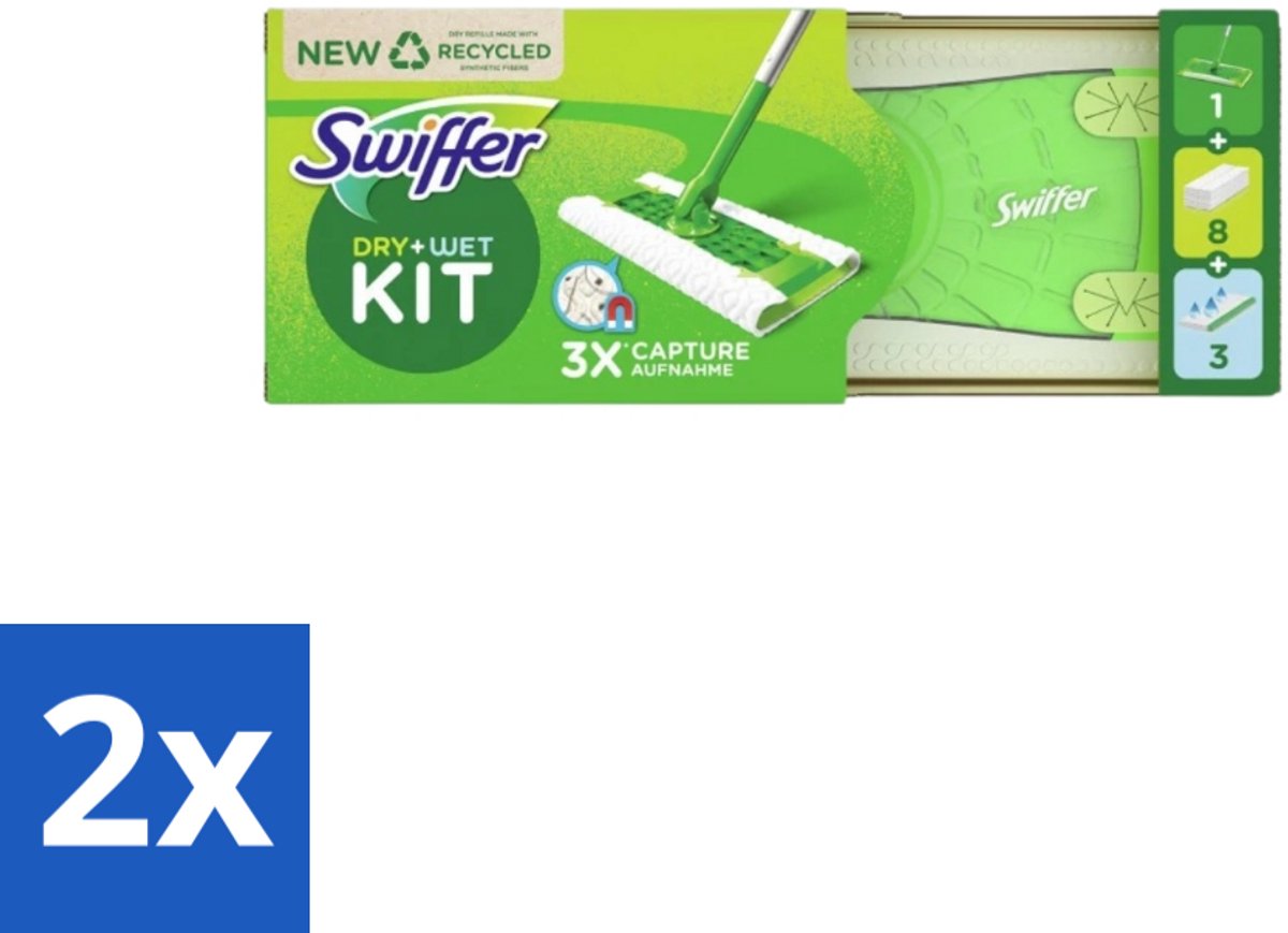 Swiffer – Vloerreiniger – Starterkit – 1 dweil + 8 droge & 3 vochtige doekjes - Voordeelverpakking - 2 stuks