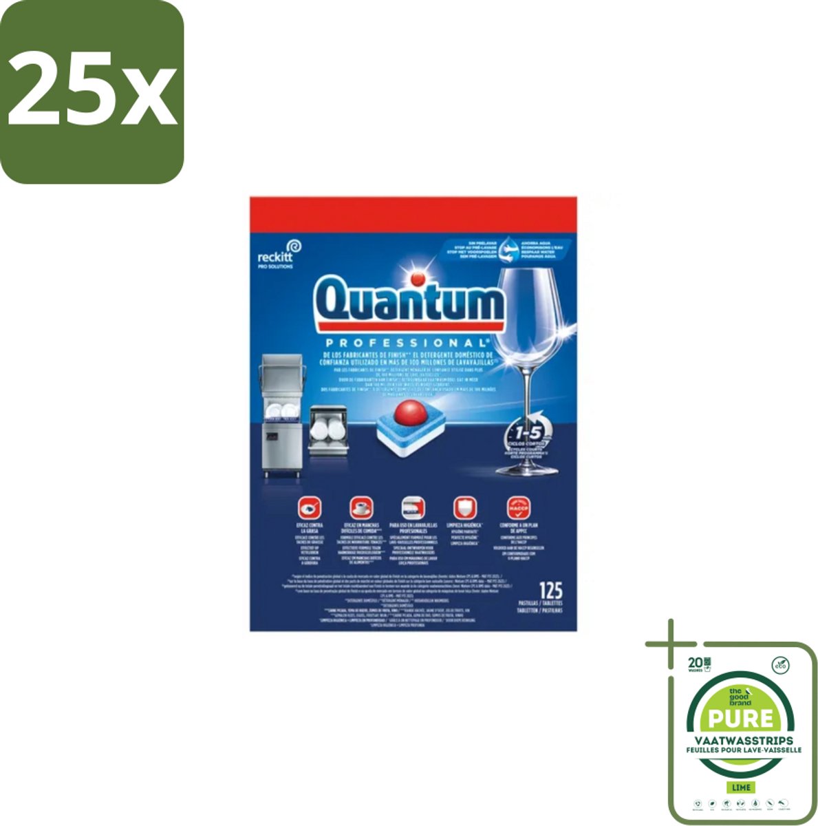 25 x Finish – Vaatwastabletten – Quantum Pro All-in-One – 125 Capsules - Grootverpakking - Vaatwastabletten - Professionele Vaatwasser - Korte Wascycli - Reinigingskracht - Hygiëne