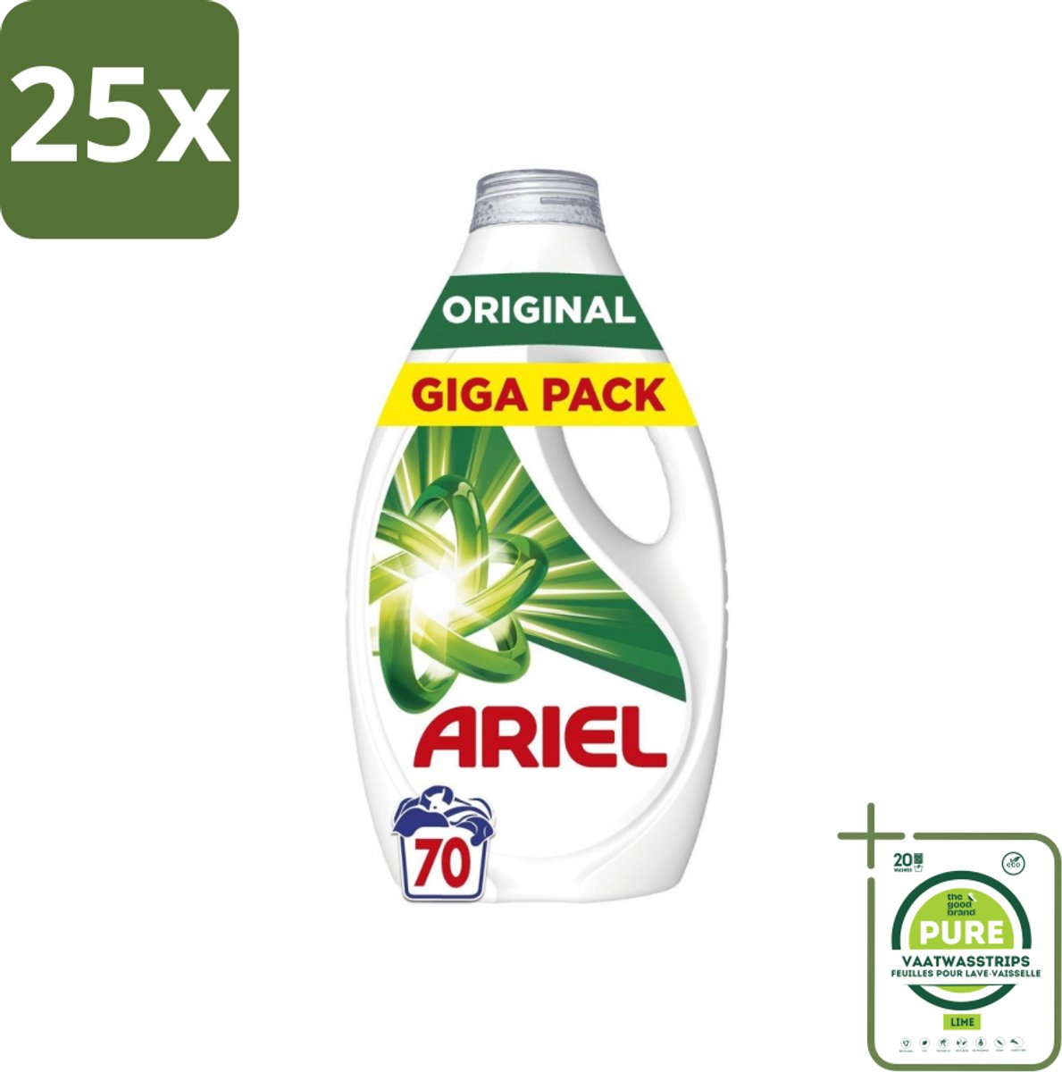 25 x Ariel – Vloeibaar Wasmiddel – Original – 3150 ml – 70 wasbeurten - Grootverpakking - Vloeibaar Wasmiddel - Vlekverwijdering - Wasmiddel Voor Vlekken - Wasmiddel Voor Kleding - Wasmiddel Voor Koudere Programma's