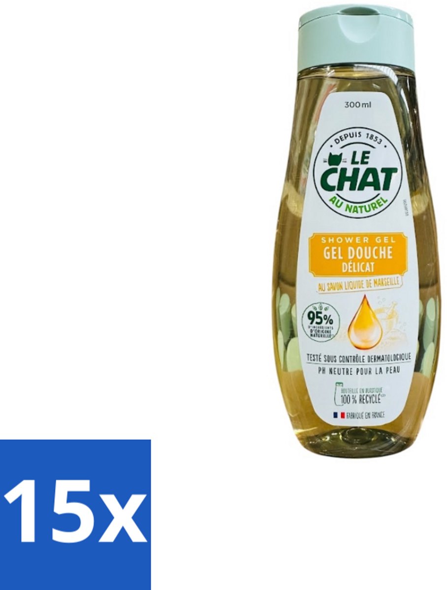 15 x Le Chat – Douchegel – Marseille – 300 ml - Douchegel - Marseille - Huid Reinigen - Zachte Reiniging - Huid Verzorgen