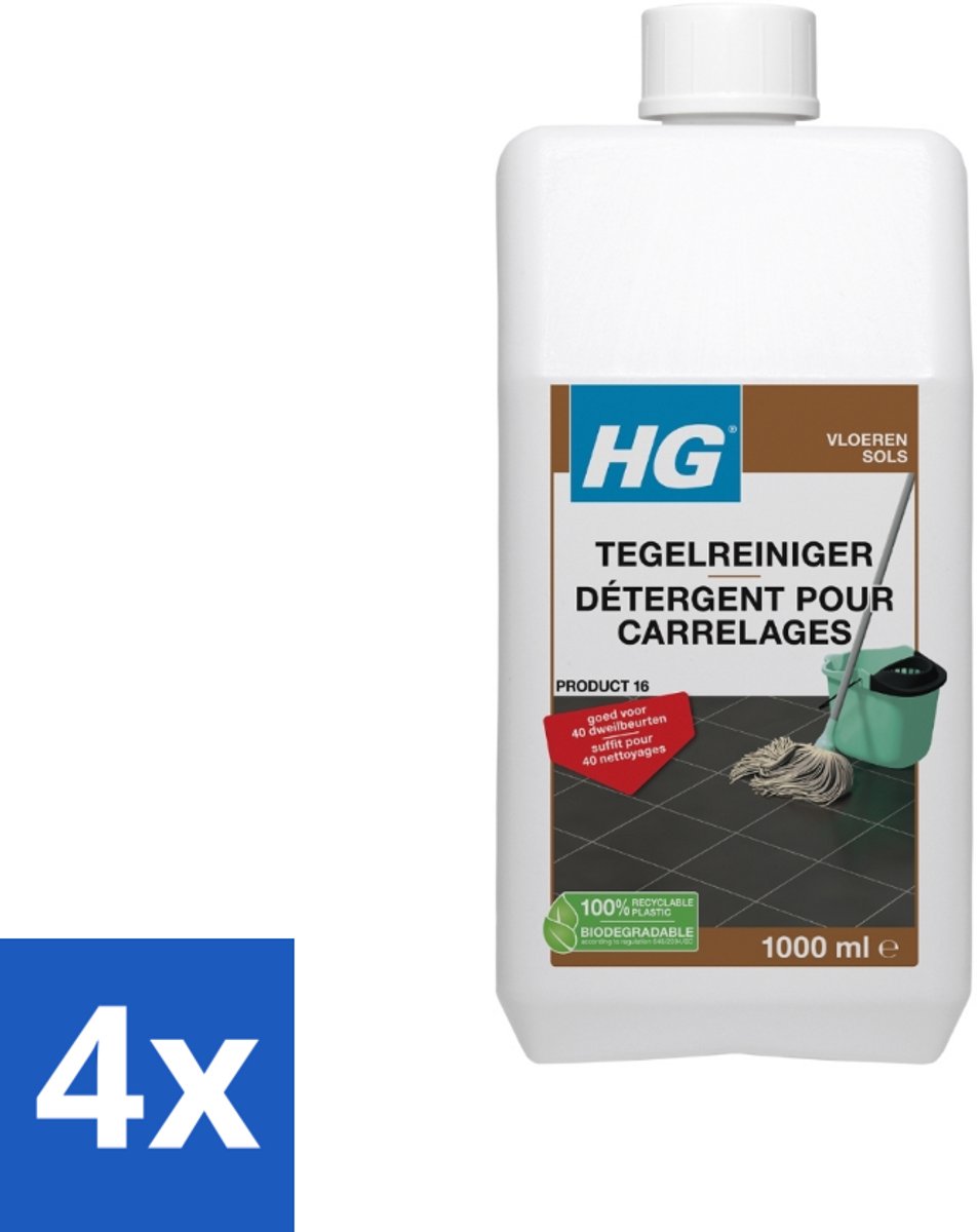 4 x HG Tegelreiniger Quick 1 liter - Tegelreiniger - Vloerreiniger - Dweilreiniger - Vloeren Schoonmaken - Tegelvloer Schoonmaken