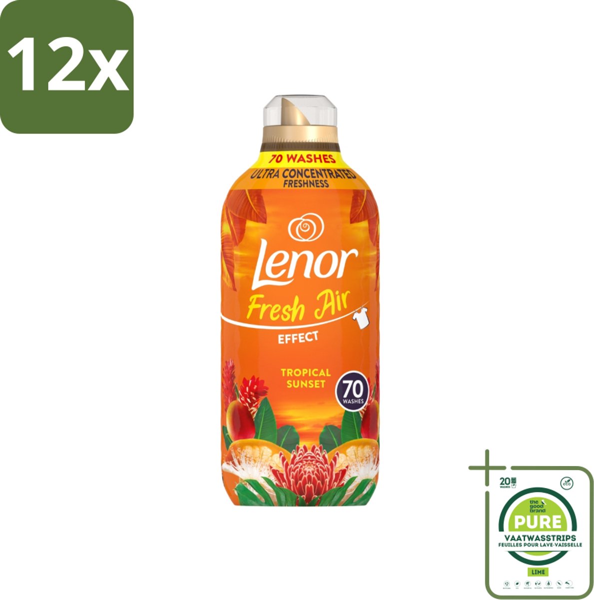Lenor – Wasverzachter – Tropical Sunset – 70 Wasbeurten – 980 ml - Voordeelverpakking - 12 stuks - Wasverzachter - Frisse geur