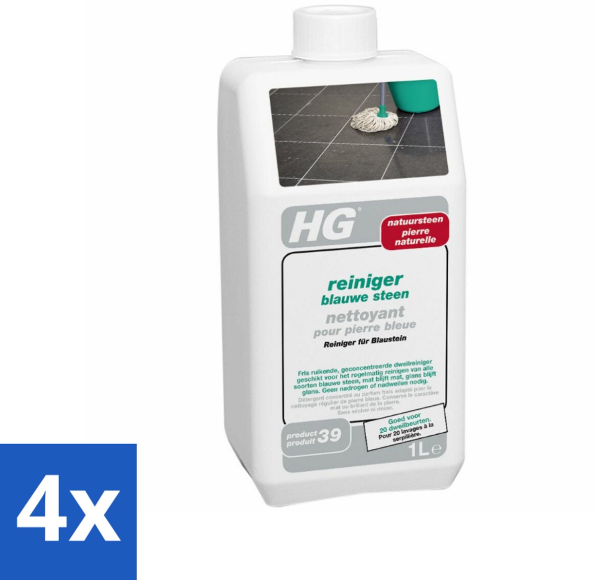 4 x HG Blauwe Steen Reiniger 1 liter - Blauwe Steen Reiniger - Natuursteen Reiniger - Hardstenen Reiniger - Vloerreiniger - Dweilreiniger