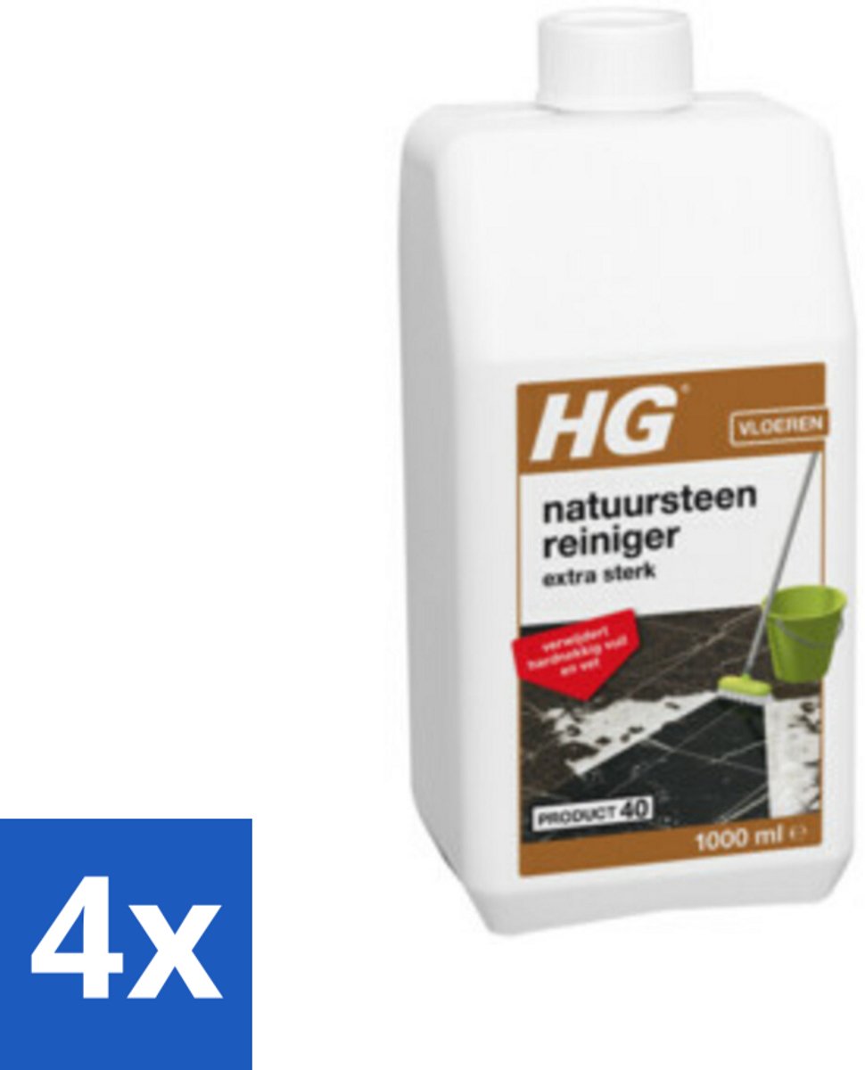 4 x HG Natuursteenkrachtreiniger Extra Sterk 1 liter - Natuursteenreiniger - Marmerreiniger - Travertinreiniger - Granito Reiniger - Vloerreiniger