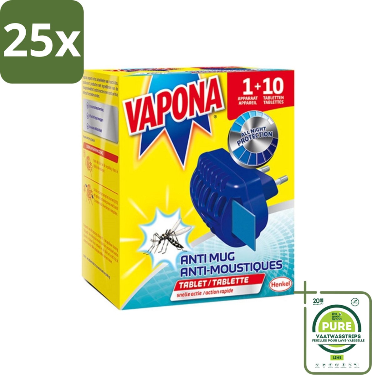 25 x Vapona - Muggenstekker - 1 stekker En 10 Navultabletten - Grootverpakking - Muggenwering - Muggenplaag - Muggentabletten - Muggenwerende Stekker - Muggenbestrijding