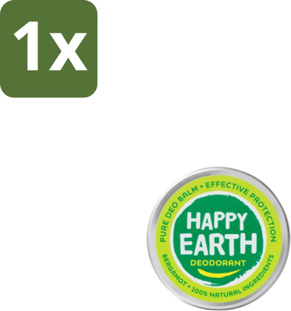 1 x Happy Earth – Deodorant Balm – 100% Natuurlijk Bergamot – 45 g - Bergamot Deodorant - Natuurlijke Deodorant - Vegan Deodorant - Huidvriendelijke Deodorant - Anti-irritatie Deodorant