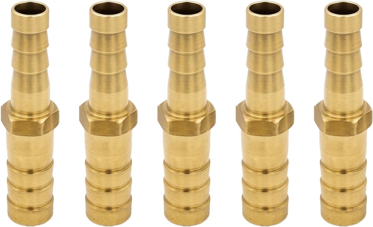 Set van 5 Messing Slangverbindingen 10 mm x 8 mm voor Water, Benzine en Olie - Duurzame Slangkoppelingen voor Tuin en Industrie