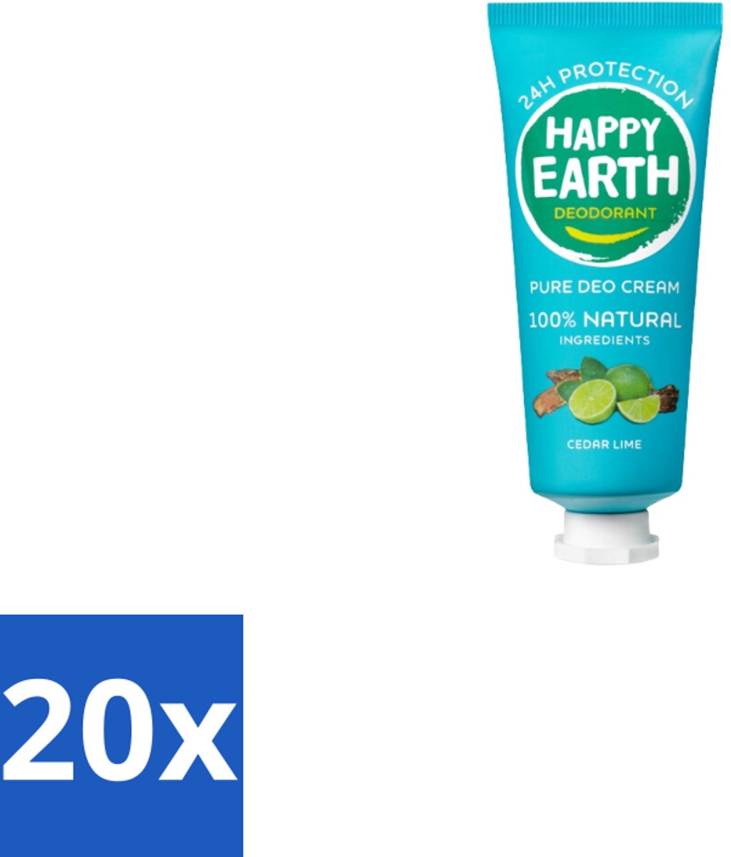 20 x Happy Earth – Deodorant Cream – 100% Natuurlijk Cedar Lime – 40 ml - 100% Natuurlijk Deodorant - Natuurlijke Deodorant Crème - Deodorant Crème Ceder Lime - Frisse Geur - Huidvriendelijk Deodorant