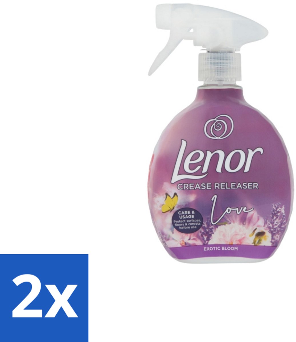2 x Lenor – Crease Releaser Spray – Love Exotic Bloom – Kreukverwijderaar & Textielverfrisser – 500 ml - Kreukverwijderaar - Textielverfrisser - Stofverzachtener - Stofverfrisserspray - Kledingverzorging