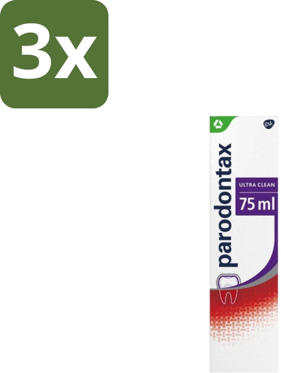 3 x Parodontax – Tandpasta – Ultra Clean – 75 ml - Tandpasta - Tandplak - Tandvlees - Bloedend Tandvlees - Fluoride