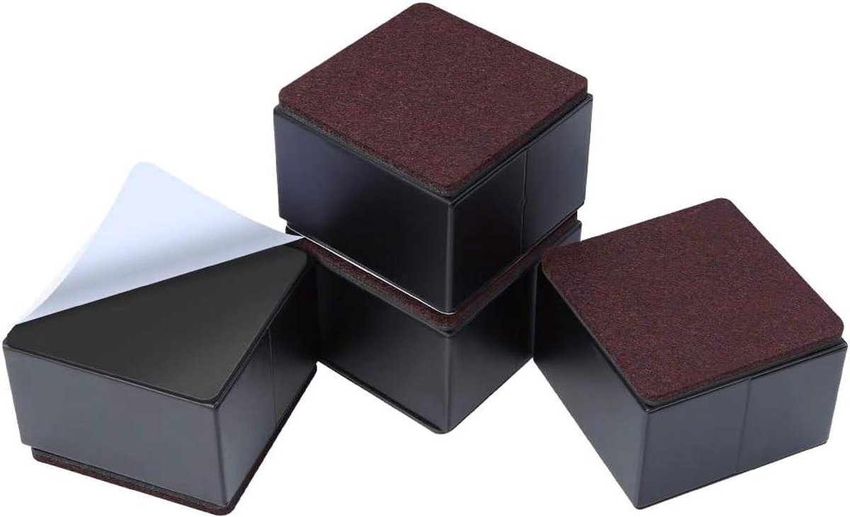 Meubelverhogers Vierkant - Versteviging poten - Extra hoogte creëren - Zelfklevend koolstofstaal - 4 stuks 8 cm - Zwart