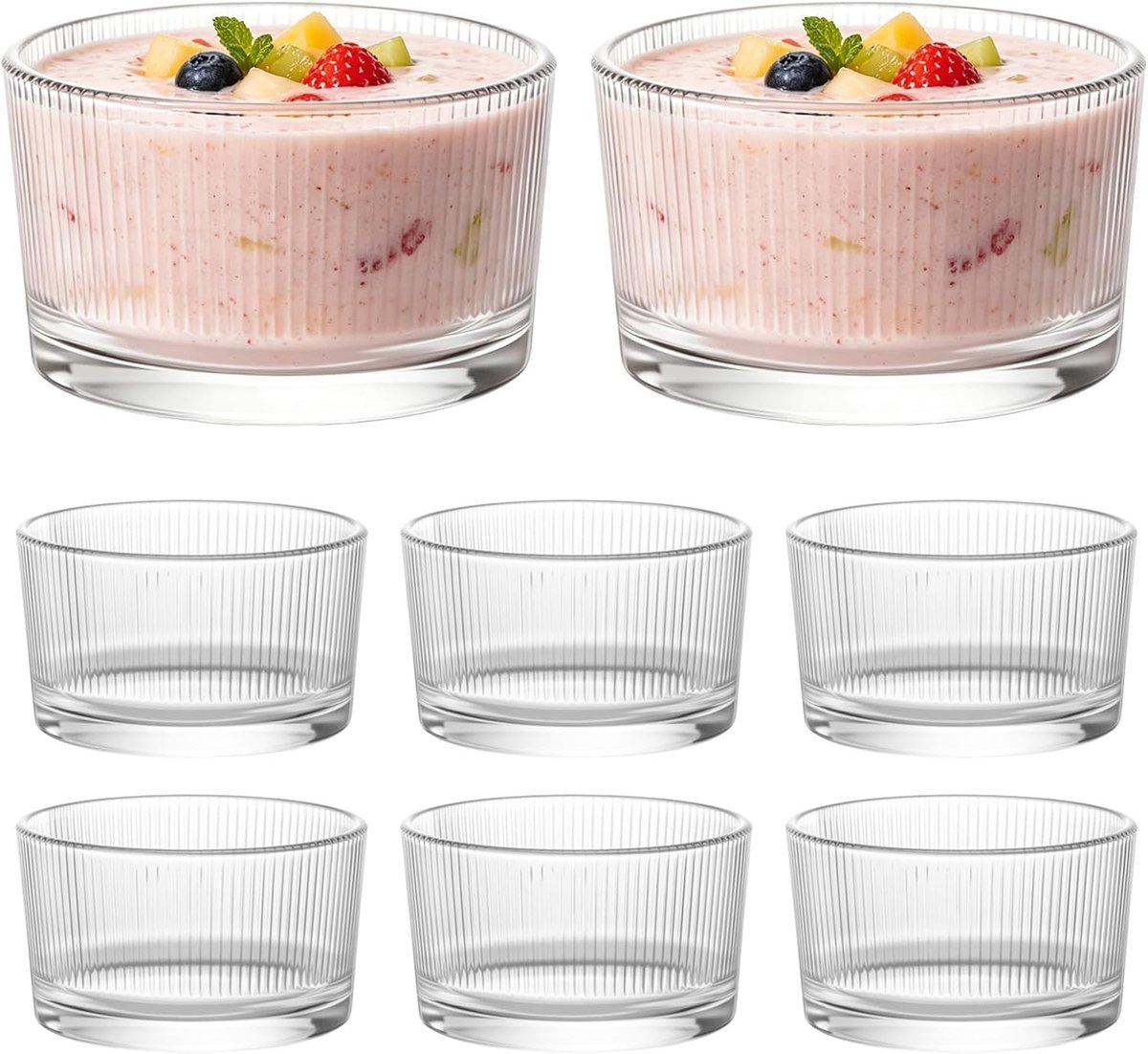 Set van 8 Transparante Dessertglazen van 200 ml voor Tiramisu, IJs, Pudding en Yogurt, Vaatwasserbestendig en Ideaal voor Feestjes