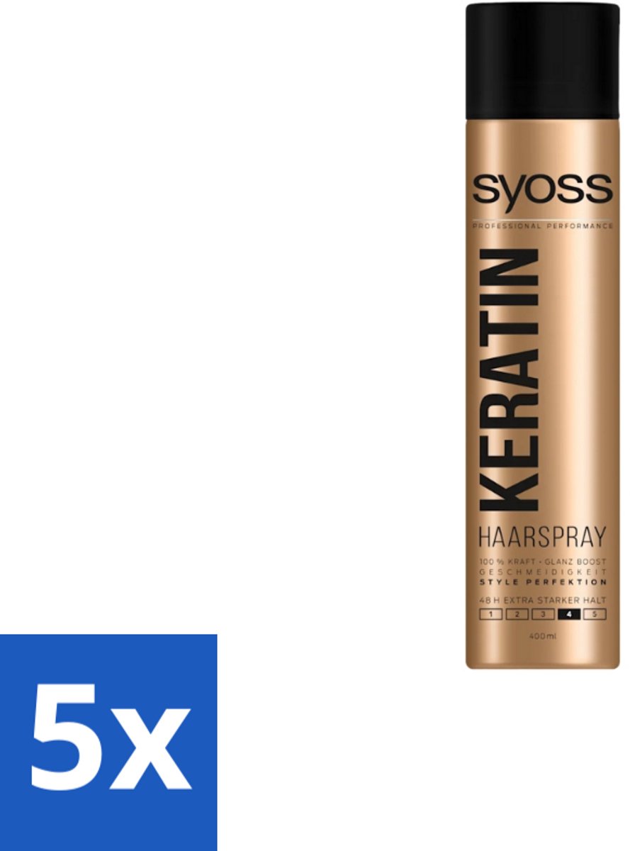5 x Syoss – Haarspray – Keratin Hold 4 – 400 ml - Haarspray Keratine - Keratine Hold - Haarspray Level 4 - Haarspray Voor Langdurige Styling - Haarspray Met Keratine