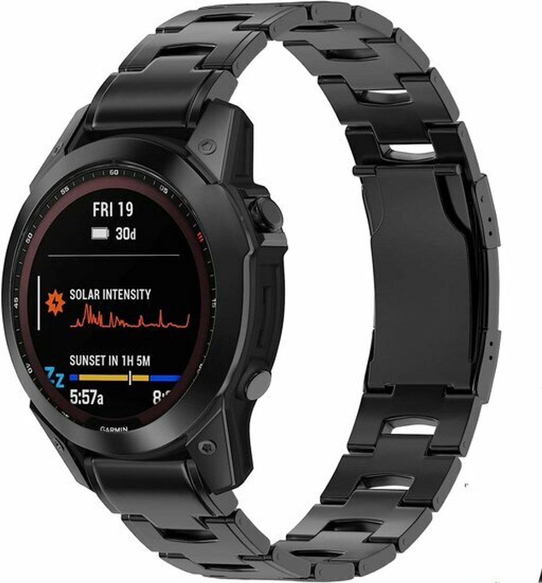 By Qubix - Geschikt voor Garmin bandje - 22mm Quickfit - Titanium schakelband - Zwart - Geschikt voor Garmin Fenix 9 / 9 pro - 47mm