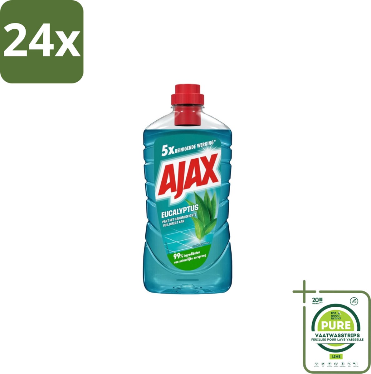 Ajax – Allesreiniger – Eucalyptus – 1000 ml - Voordeelverpakking - 24 stuks - Allesreiniger - Eucalyptus
