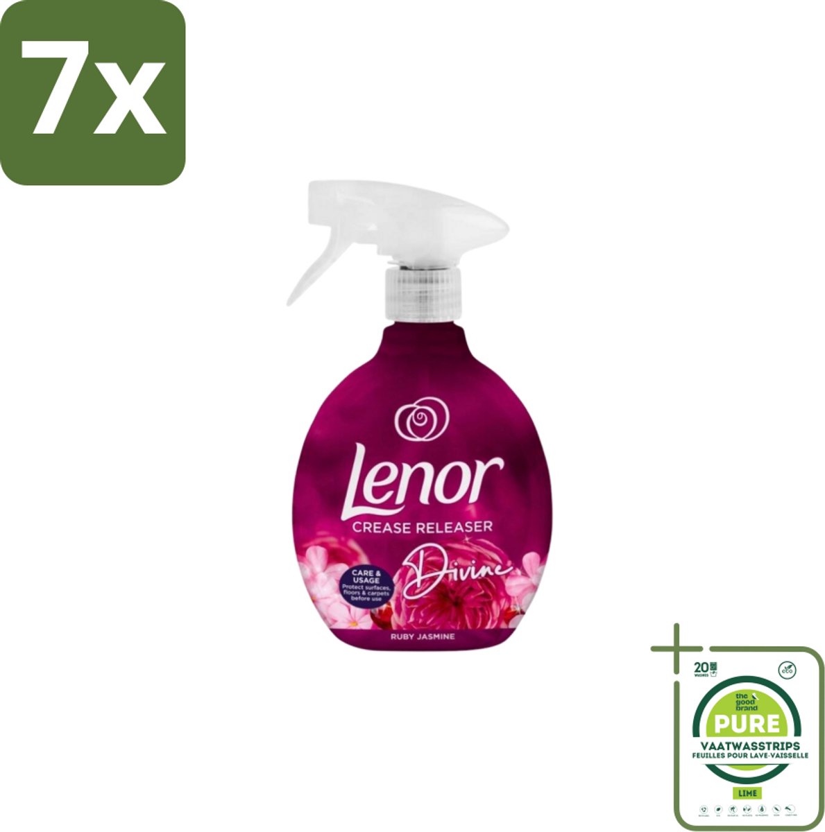 7 x Lenor – Crease Releaser Spray – Divine Ruby Jasmine – Kreukverwijderaar & Textielverfrisser – 500 ml - Grootverpakking - Kreukverwijderaar - Textielverfrisser - Crease Releaser - Kleding Opfrissen - Ruby Jasmine Geur
