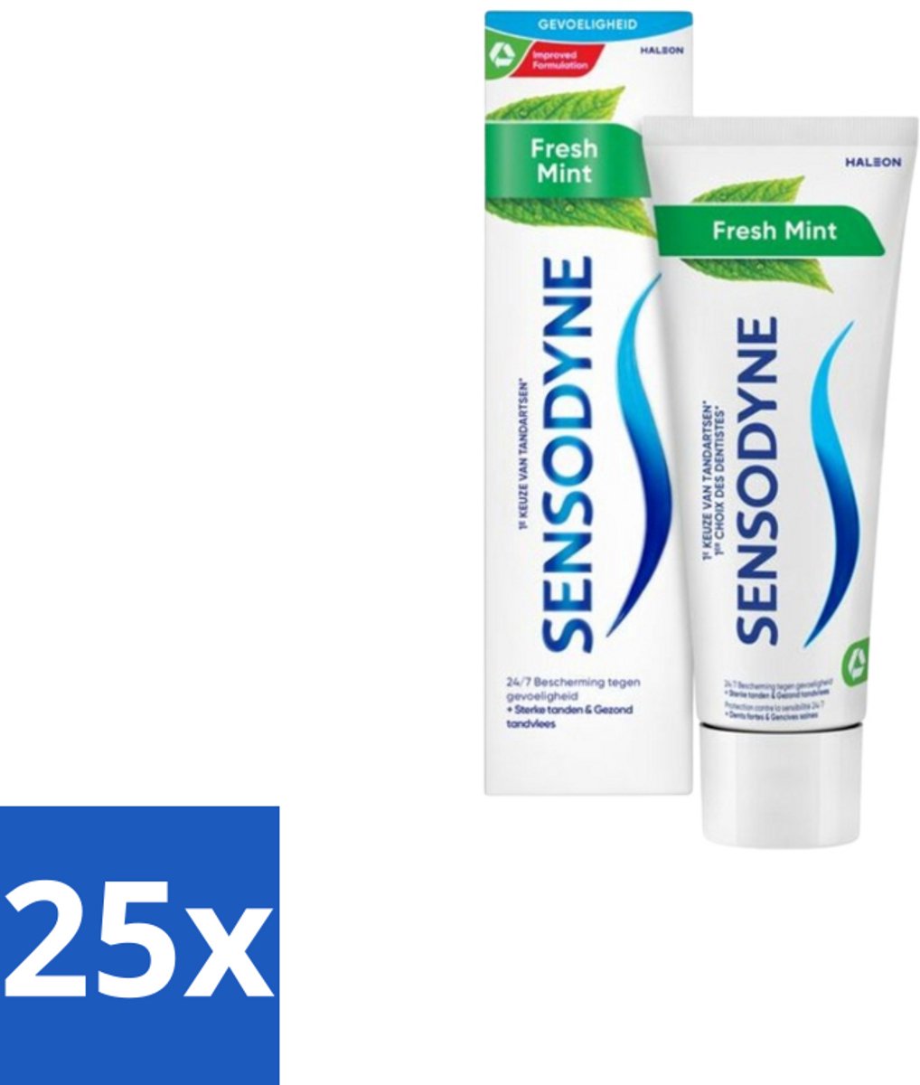 25 x Sensodyne Tandpasta Fresh Mint 75 ml - Gevoelige Tanden - Tandpasta - Frisse Adem - Mondhygiëne - Tandenborstel