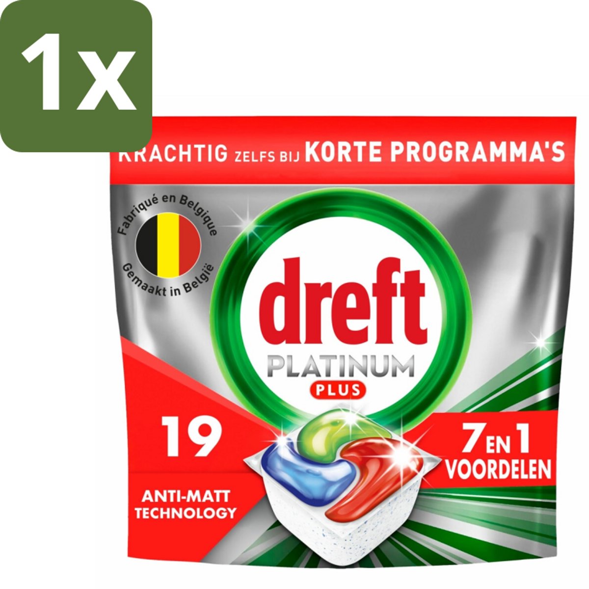 1 x Dreft - Vaatwastabletten - Platinum Plus All-in-One - Krachtige reiniging - 19 Tabletten - Vaatwasmiddel - Vaatwastabletten - Glans Herstellen - Vaat Reinigen - Vaatwasser