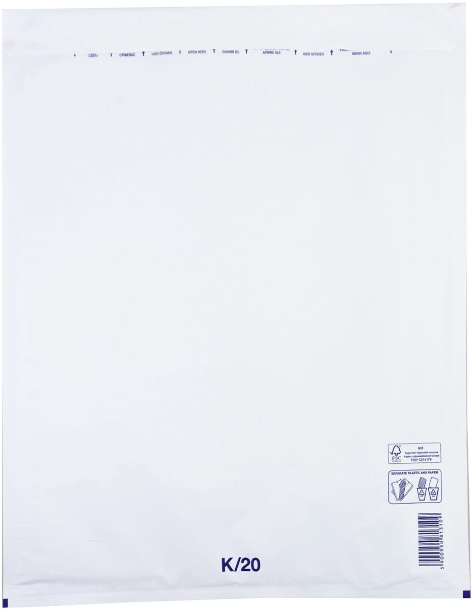 Luchtkussen enveloppen A3 - 20/K - 480 x 370 mm - 10 stuks - HK zelfklevend met plakstrip - Wit - Netuno