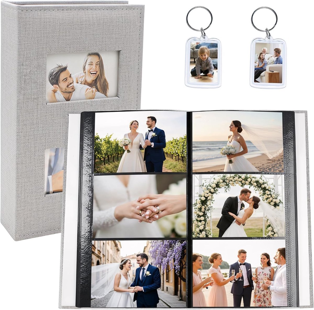 Fotoalbum voor 300 foto's 10 x 15 cm met 100 pagina's en 2 sleutelhangers, ideaal voor verjaardagen en festivals, perfect voor het bewaren van herinneringen