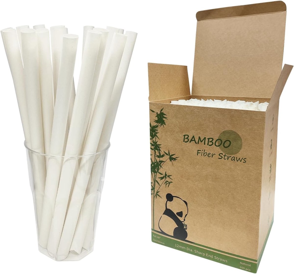 Biologische Bamboe Wegwerp Rietjes 12mm - 200 Stuks voor Bubble Tea, Smoothies en Dranken
