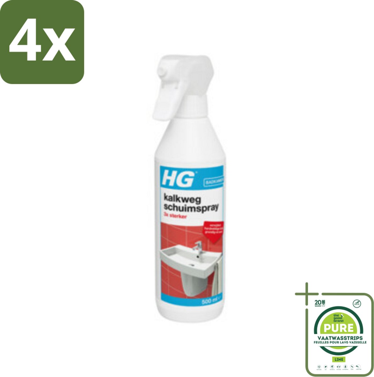 HG Kalkweg Schuimspray 3x Sterker 500 ml - Voordeelverpakking - 4 stuks - Kalkverwijderaar - Kalkreiniging