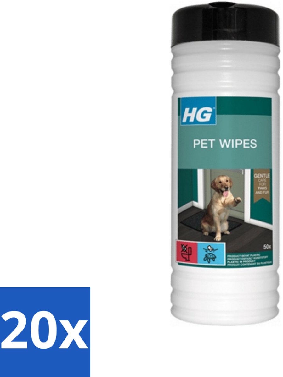 20 x HG - Pet Wipes - Doekjes Voor Huisdieren - 50 Doekjes - Huisdierdoekjes - Reinigen Huisdier - Doekjes Voor Huisdieren - Huisdier Reinigen - Doekjes Voor Huisdieren Tussen Baden