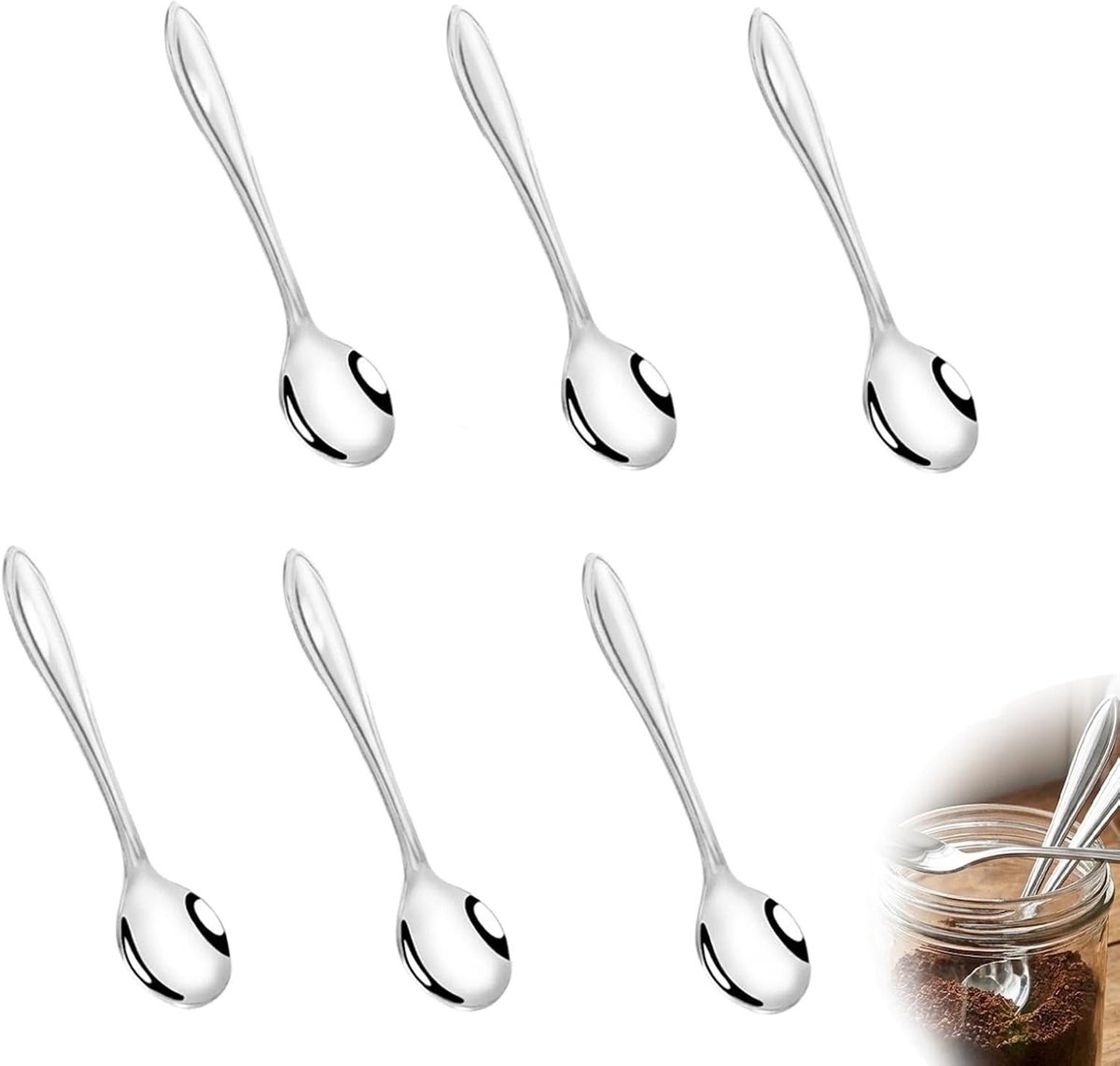 Set van 6 mini lepels voor koffie, thee en desserts - Perfect voor specerijen en kruiden