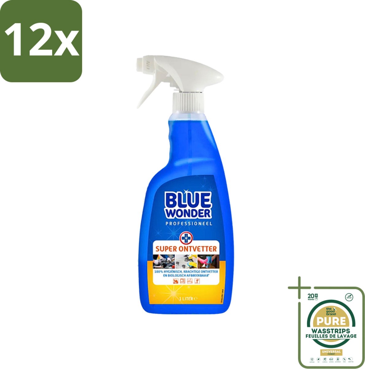 Blue Wonder Professionele Superontvetter Spray 1 liter - Voordeelverpakking - 12 stuks - Keukenreiniger - Badkamerrreiniger