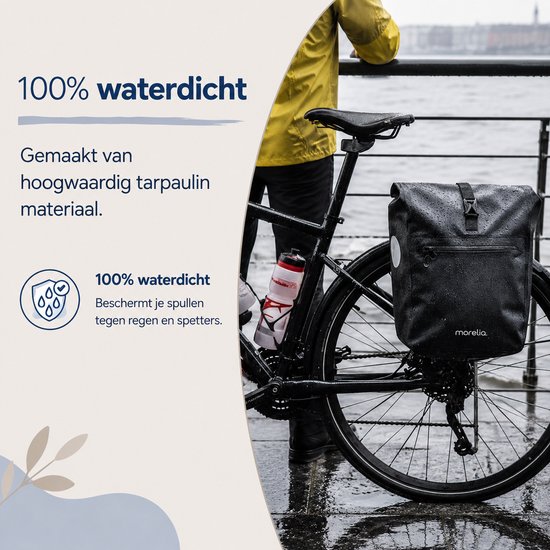 Morelia® Fietstas 100% Waterdicht ( 28 Liter Zwart) - Incl Laptoptas & Achterlicht - Fietstassen - Fietstassen Electrische Fietsen - Fietstassen Enkel - Tarpaulin materiaal — afbeelding 2
