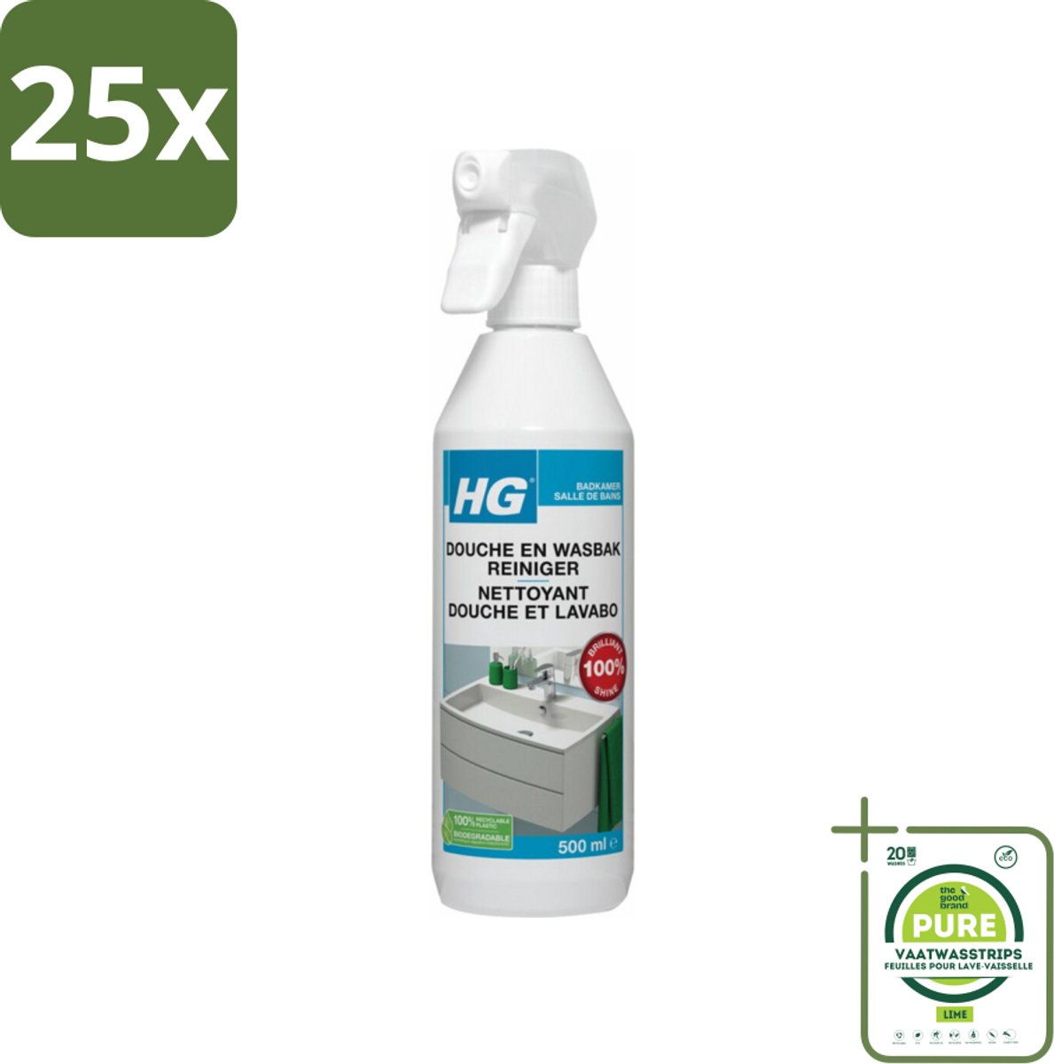 25 x HG Douche en Wasbakreiniger Alledag 500 ml - Grootverpakking - Badkamer Reiniger - Douche Reiniger - Wasbak Reiniger - Kalkaanslag Verwijderen - Glans Reiniger