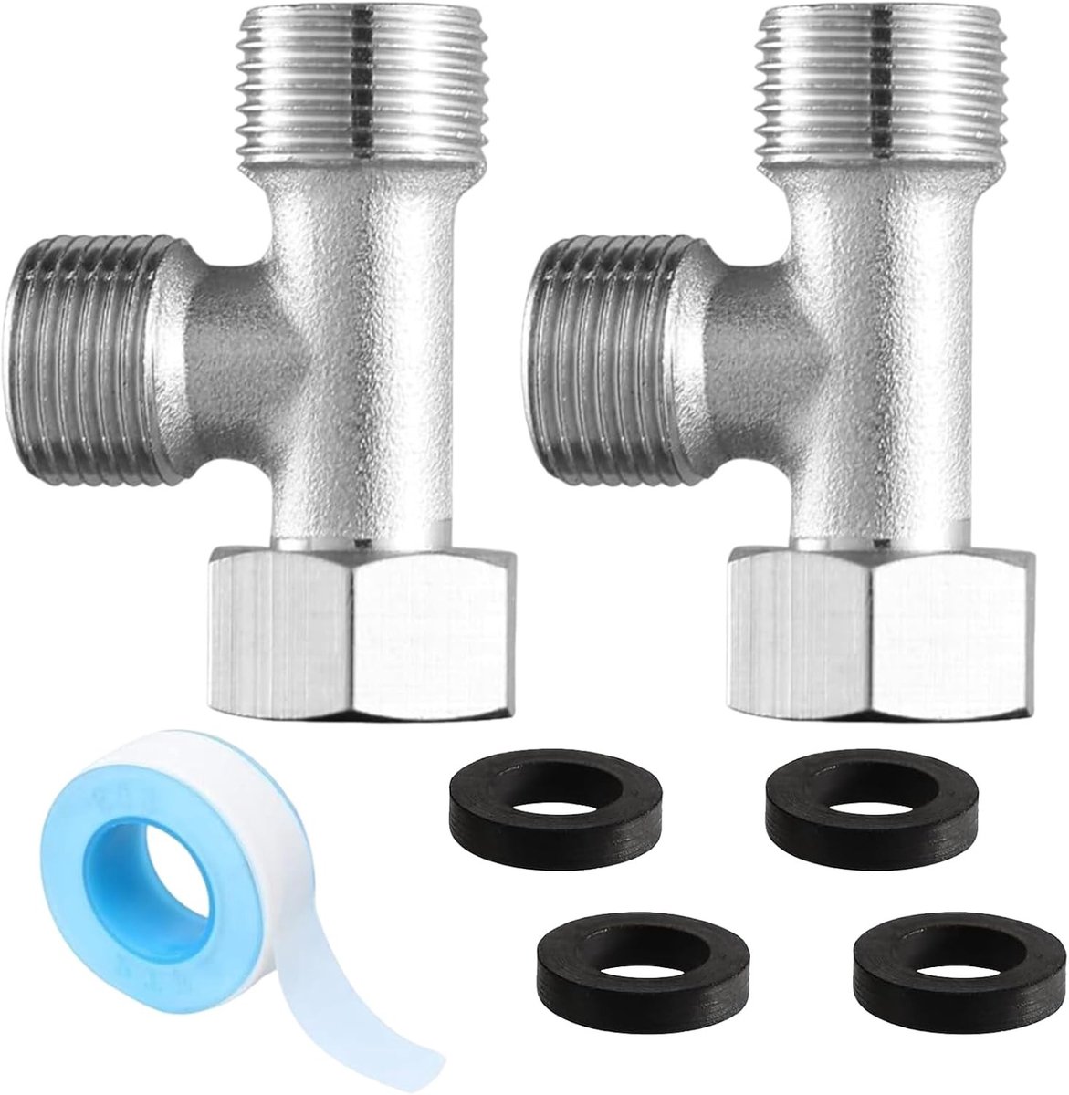 3-Weg Aansluitventiel Set, T-Stuk Waterconnector voor Toilet, Wasmachine en Douche, 3/8" en 1/2" Aansluitingen, Duurzaam en Betrouwbaar Sanitair Accessoire