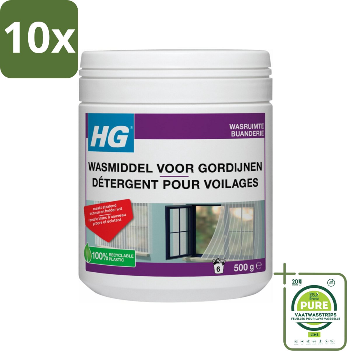 10 x HG Wasmiddel Voor Gordijnen 500 gr - Grootverpakking - Wasmiddel Vitrage - Vitrage Schoonmaken - Rookvlekken Verwijderen - Stofvlekken Verwijderen - Wasmiddel Voor Wasmachine