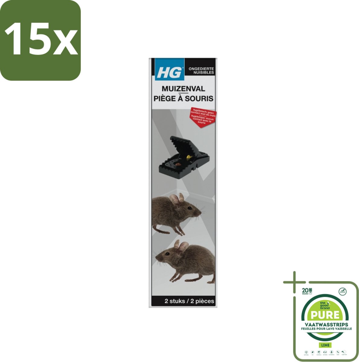 15 x HG X - Muizenval - Zeer Effectief & Hygiënisch - 2 Vallen - Grootverpakking - Muizenval - Muizenbestrijding - Muizen Lokmiddel - Muizen Vangen - Muizen Oplossen