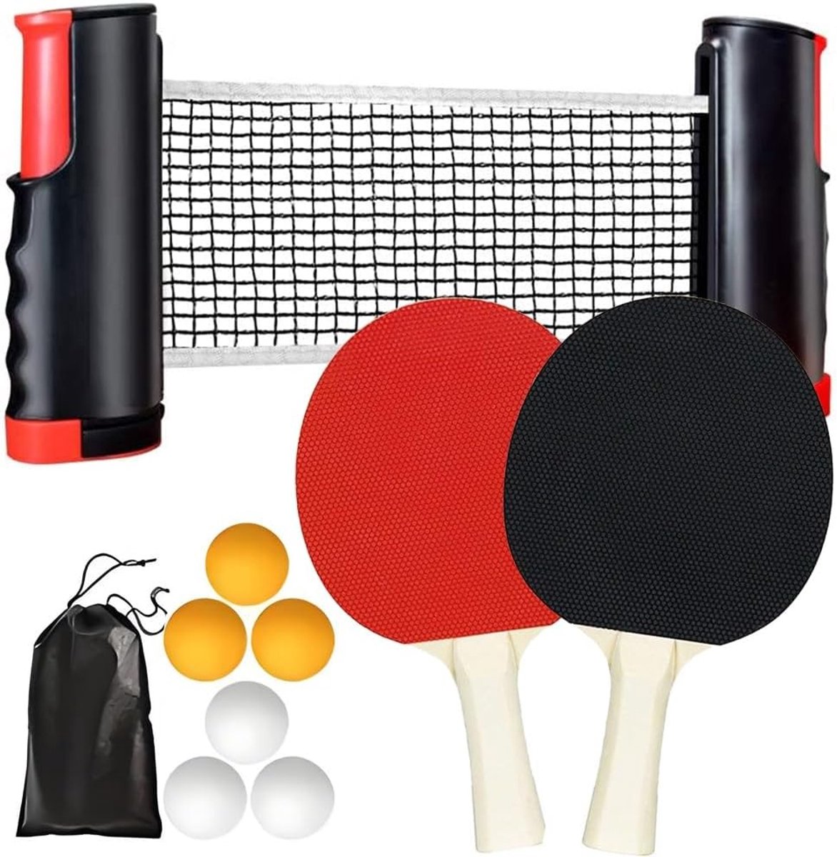 Tafeltennisnet met 2 batjes, 6 ballen en draagtas - Perfect voor kinderen en gezinnen, ideaal voor recreatief spel