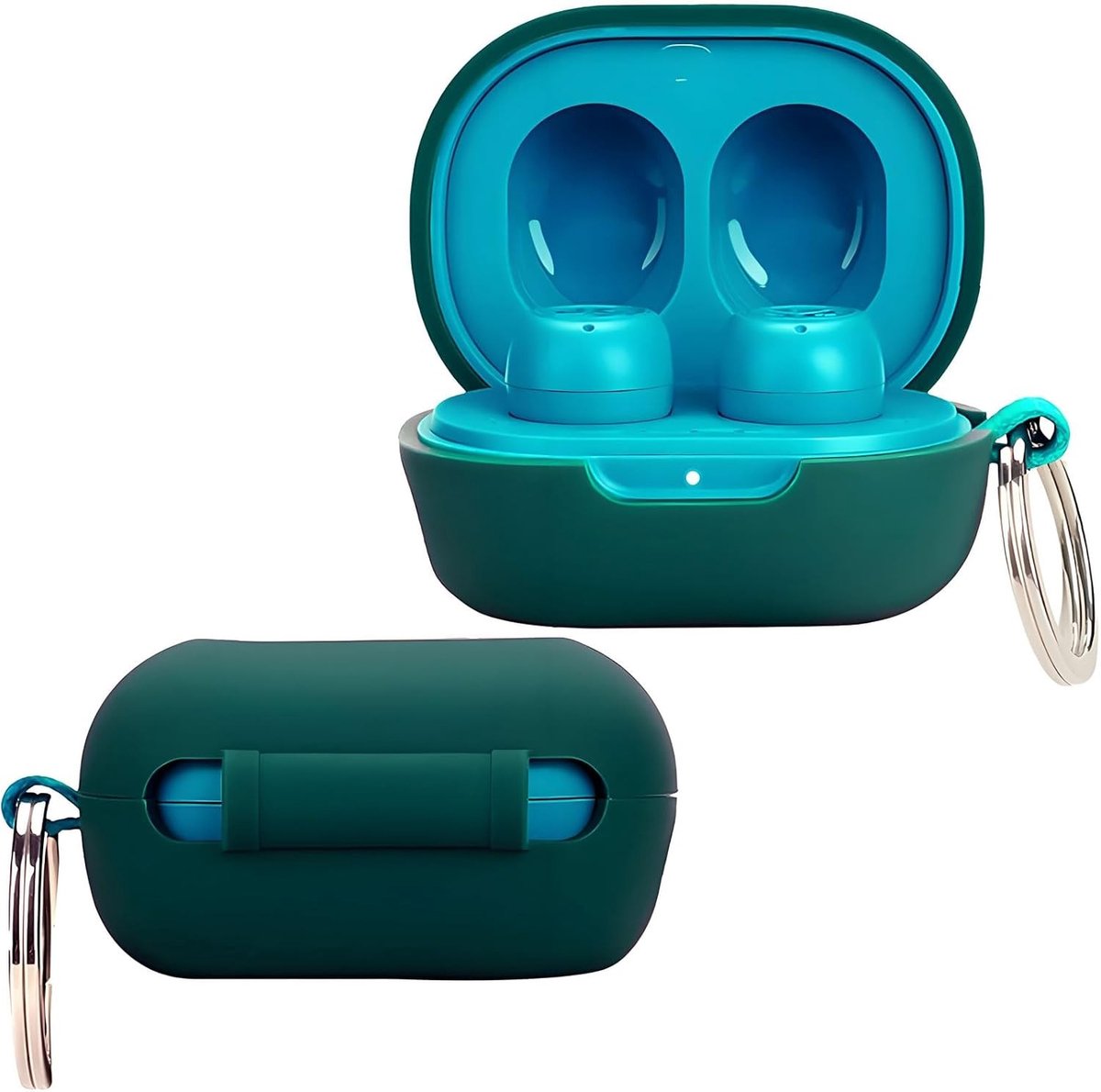 Shockproof Silicone Hoes voor JLab JBuds Mini Oordopjes met Carabiner - Beschermende Tas voor Bluetooth Hoofdtelefoon in Groen