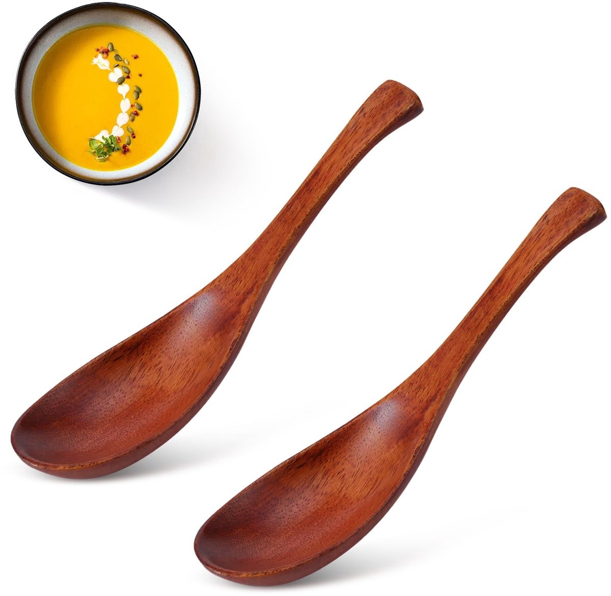 Elzusha - Set van 2 Houten Soeplepels voor Koken en Proeven