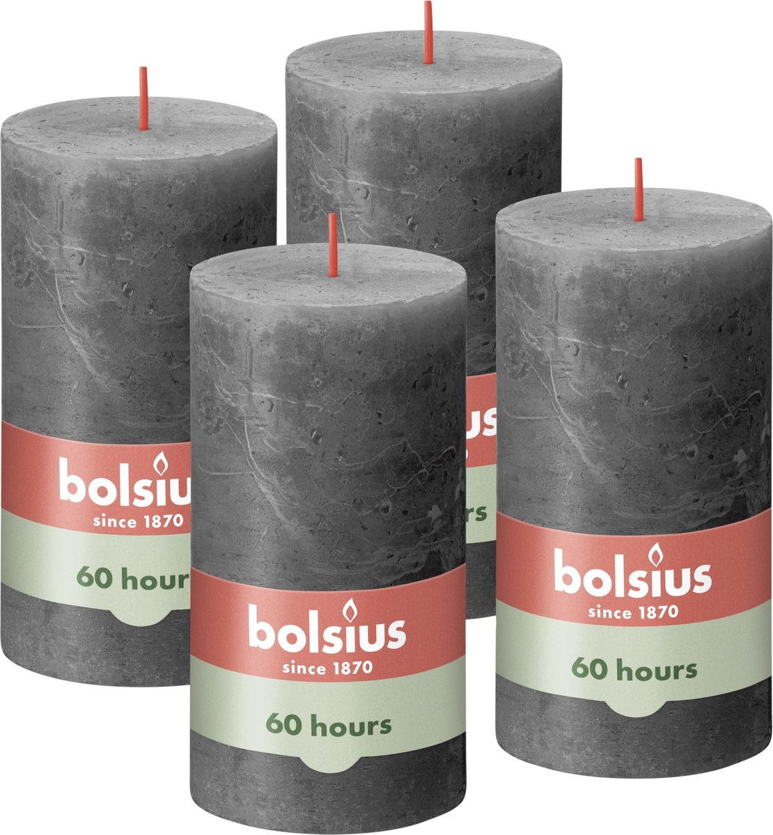 Elzusha - Rustieke Pilaar Kaars Anthraciet 13 x 7 cm - Set van 4