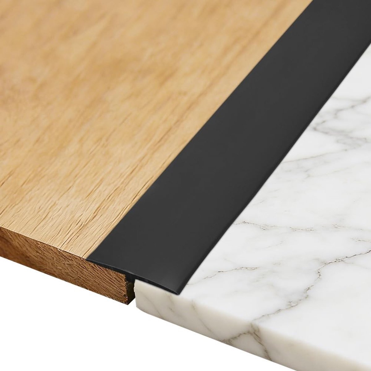T-profiel overgangsframe voor vloercompensatie, zelfklevend PVC deurdorpel, afdekstrip voor parket en laminaat (zwart, 2 m x 5 cm)