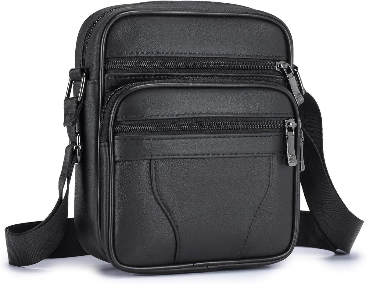 Leren Schoudertas - Crossbody Tas - Dagelijks Gebruik - Vintage Stijl - 17 x 20 cm - Zwart