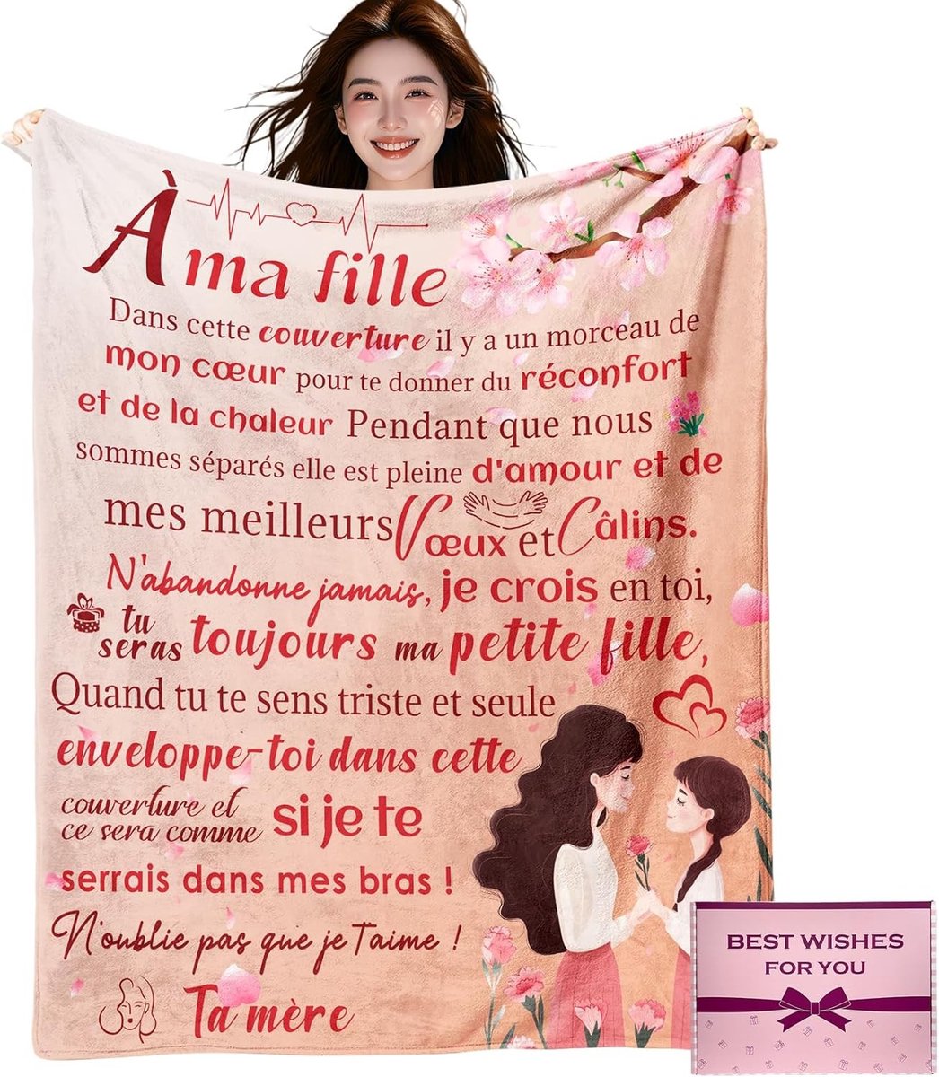 Verjaardagscadeau voor dochter - Moeder-dochter geschenk, dekentje voor vrouwen, persoonlijke cadeaus voor meisjes 150x130CM