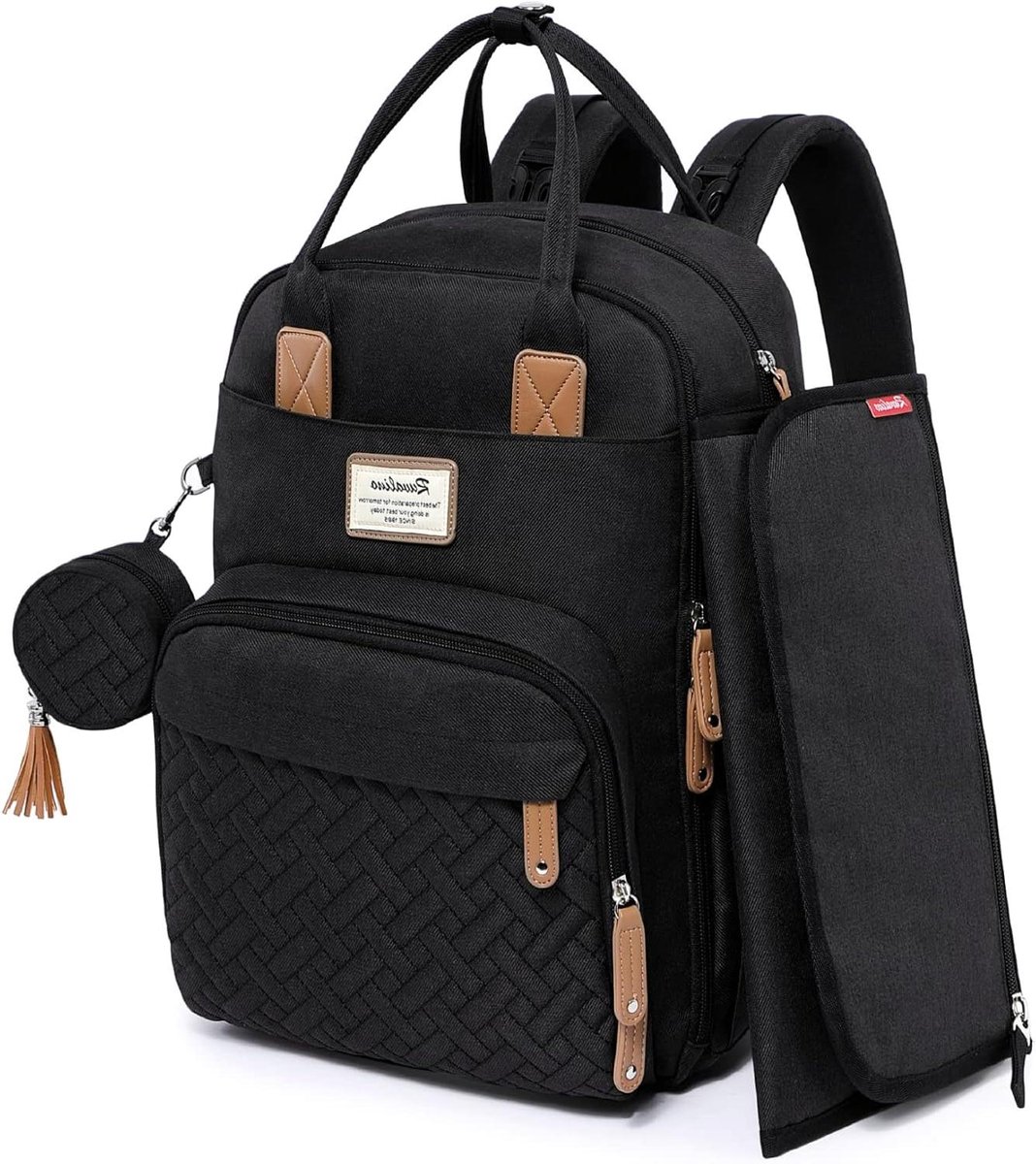 Babycommode Rugzak - Luiertas Mama Papa - Baby Verzorgen Onderweg - Inclusief Verschoonkussen - 43 cm Hoog - Zwart