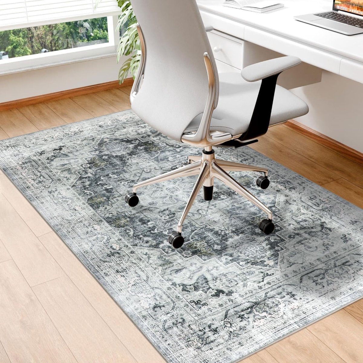 Vloerbeschermingsmat voor Houten Vloeren, 90 x 120 cm, Antislip Bureau Mat voor Kantoorstoelen in Boho Stijl, Duurzame Bescherming voor Hardhout