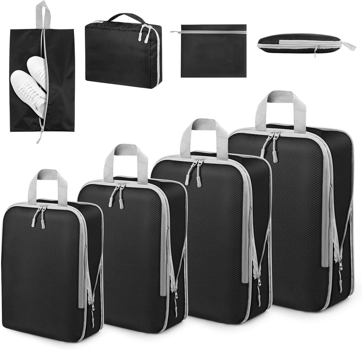 Inpak Koffersets - Reis Organizers - Kleding Opbergen - Compressie Rits - 7 Delig - Beige