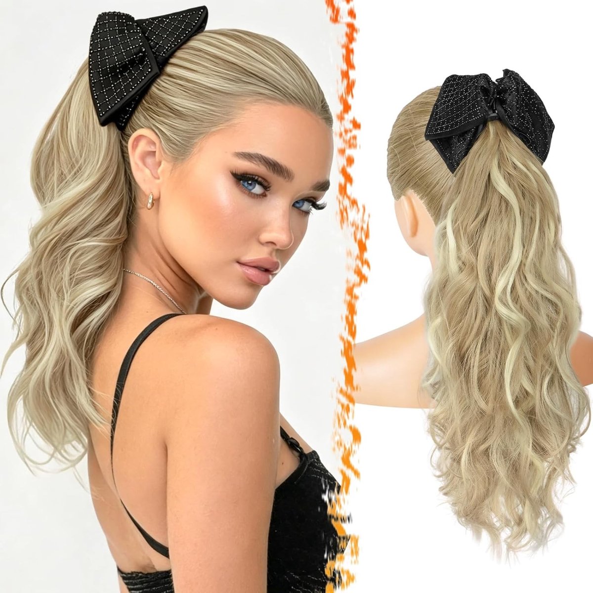 Blonde Ponytail Extensions met Klips, 45cm Golvende Haarstuk voor Vrouwen, Lichtgewicht en Natuurlijk Uiterlijk met Dirty Blond Highlights